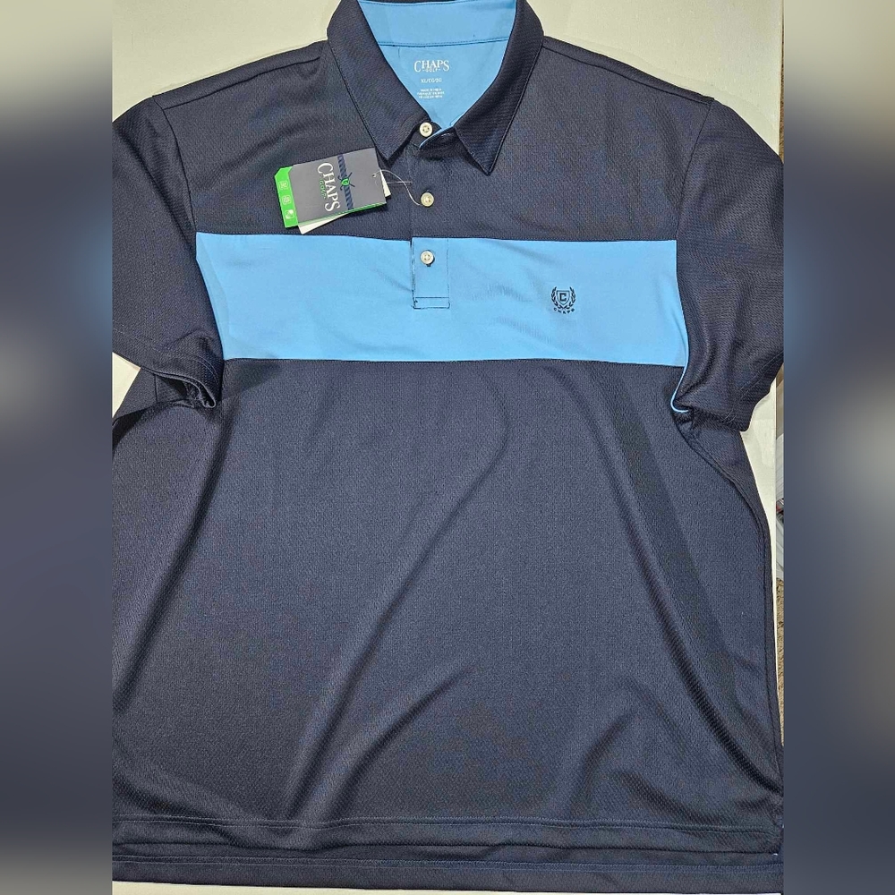 Mens Golf Polo XL Chaps Blue Colorblock Moisture Wicking Stretch Comfort‎